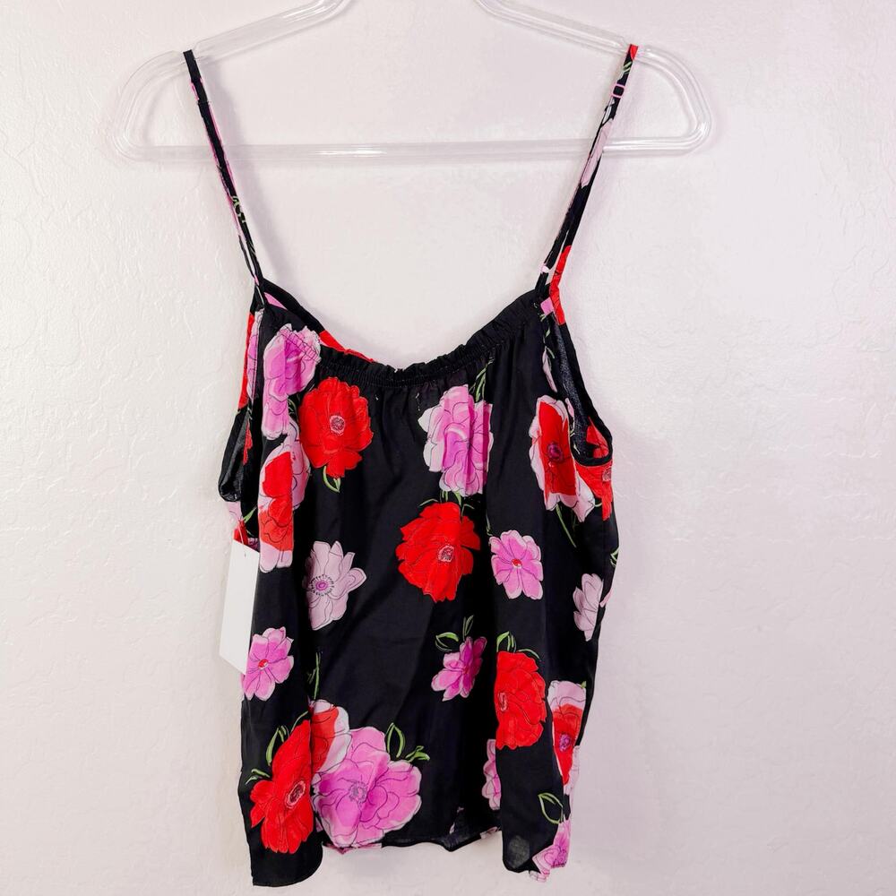 Kensie Floral Sleeveless Tie Front Sleep Cami Top Coquette Black Pink Size L NWT
